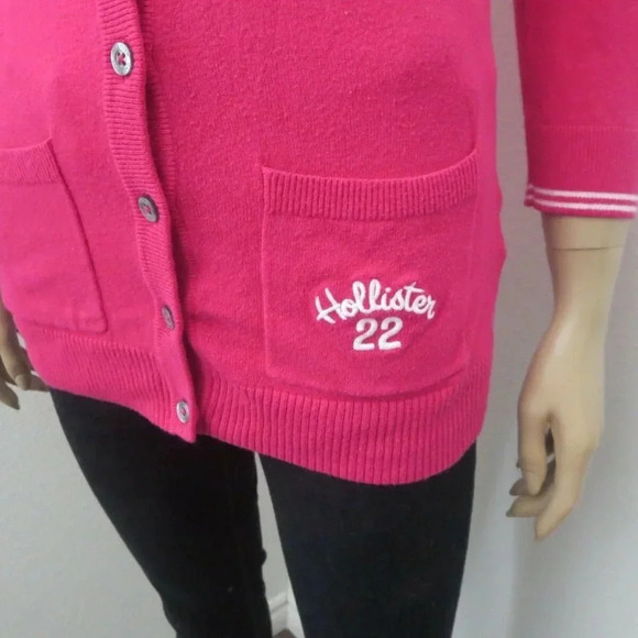 Hollister Logo Cardigan Size Medium Sweater Pink - Picture 5 of 7